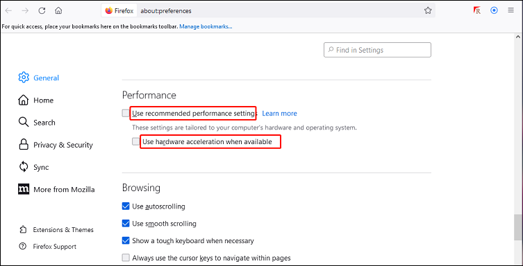 disable hardware acceleration in Firefox