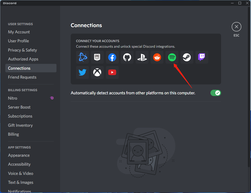 select Spotify on the Discord connections page