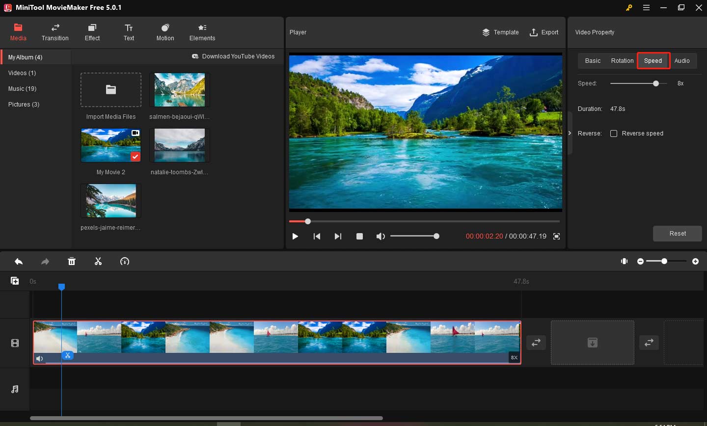 speed up a video in MiniTool MovieMaker
