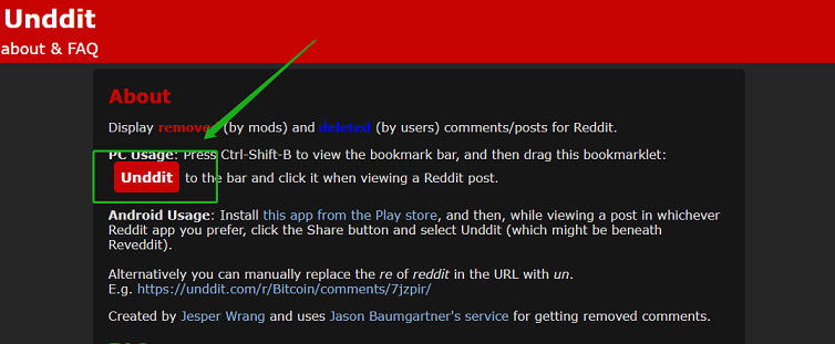 Drag the red Unddit button to bookmarks