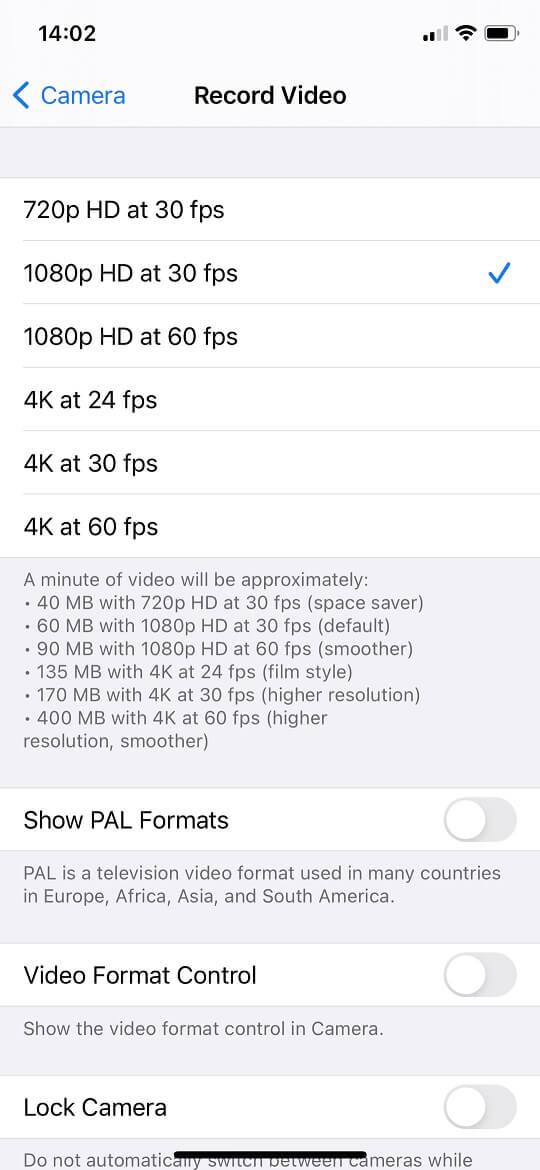 iPhone video compression settings