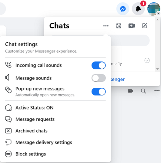 turn off message and call sounds on Facebook