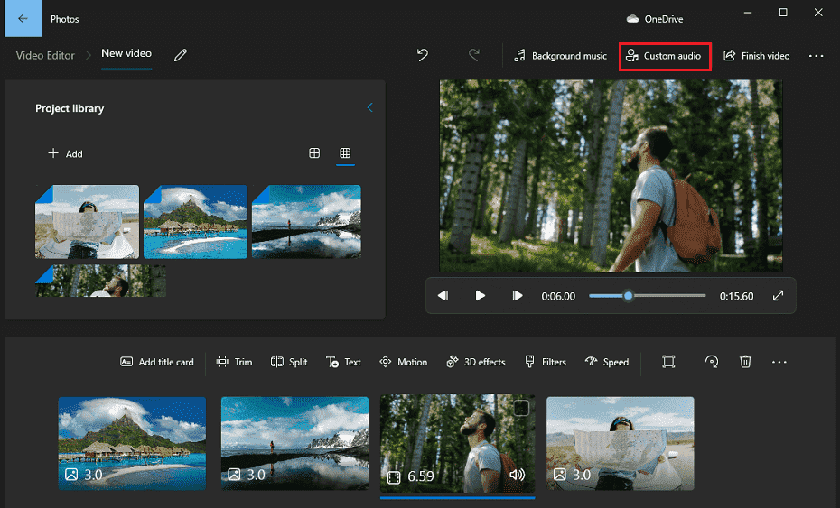 Custom audio in the Microsoft Photos Video Editor