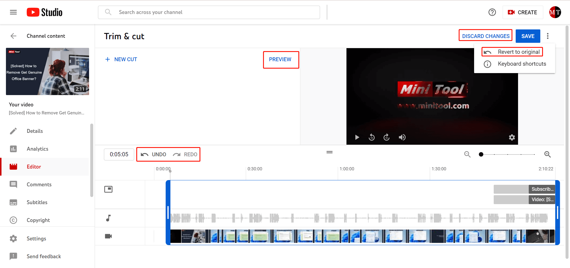 Andere Optionen von YouTube-Video-Editor