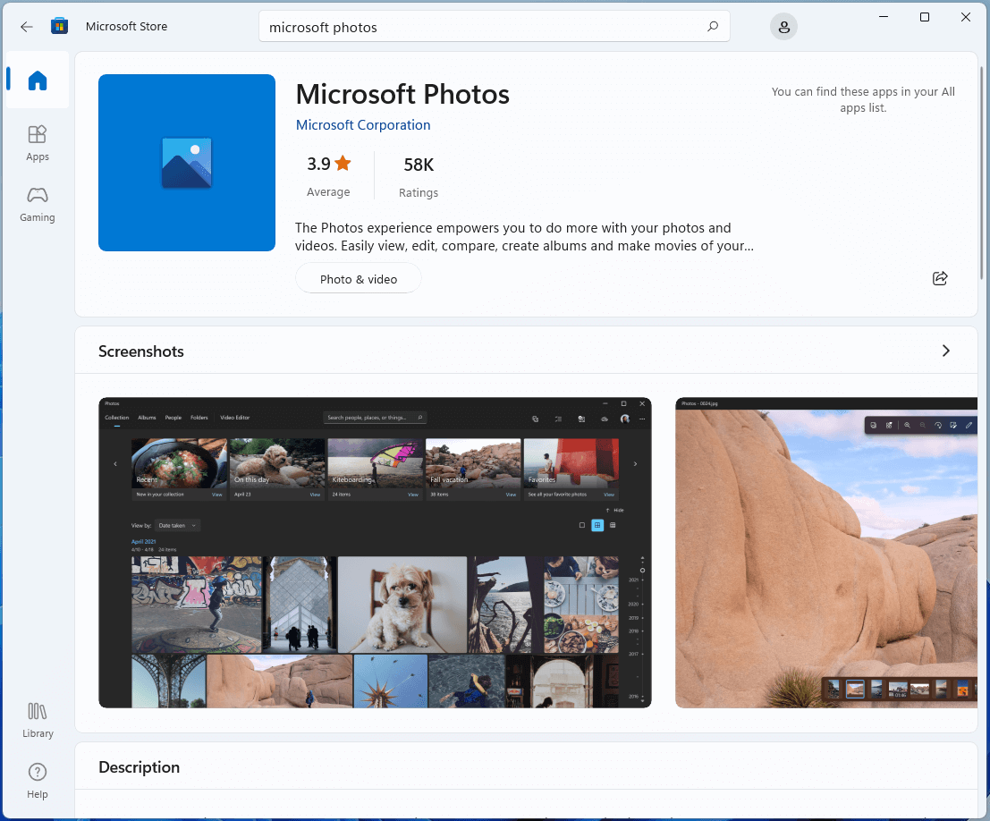 find Microsoft Photos in Microsoft Store