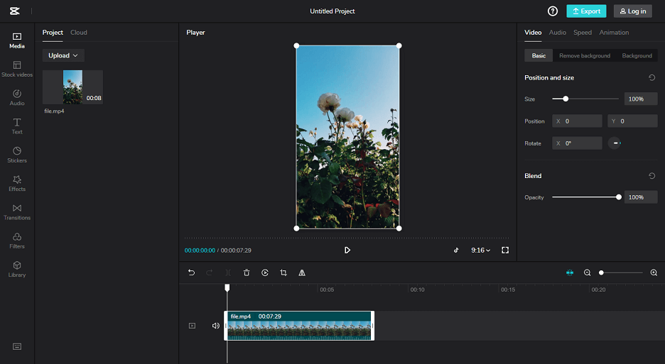 the interface of CapCut online video editor