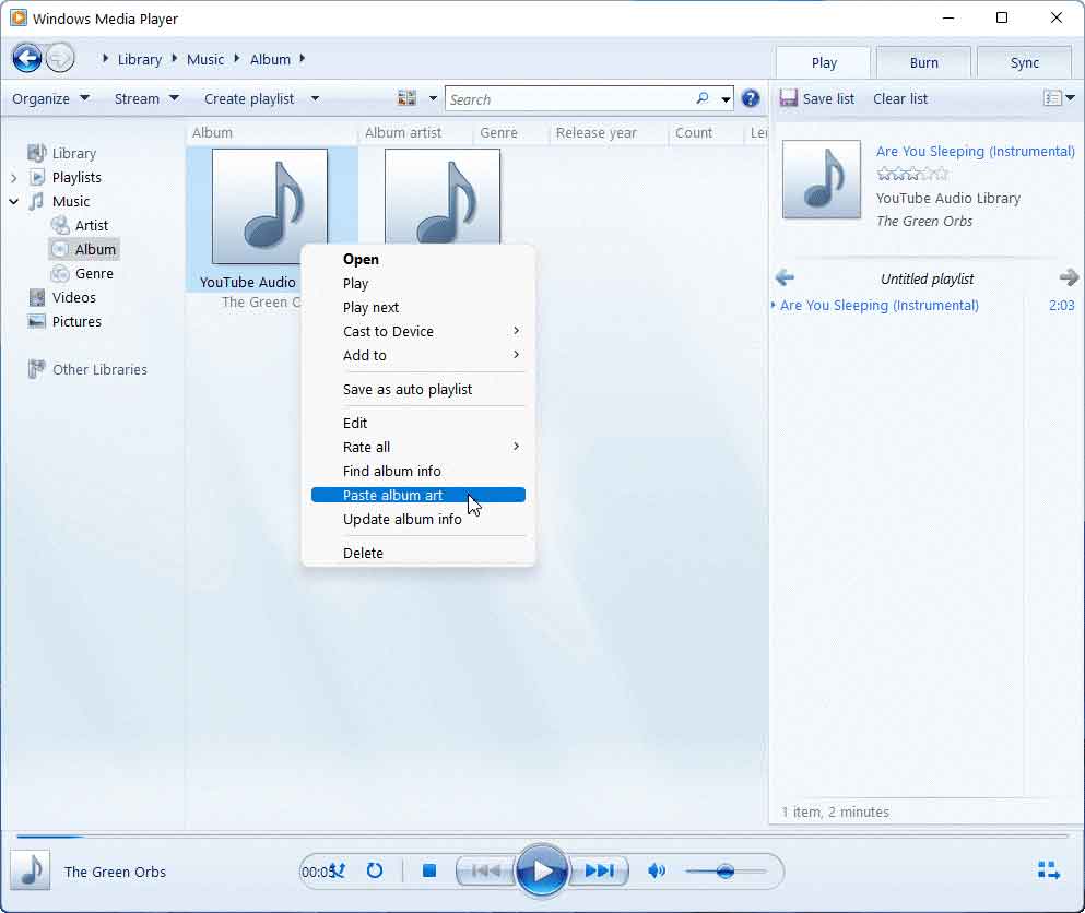 Fügen Sie Albumkunst in Windows Media Player ein