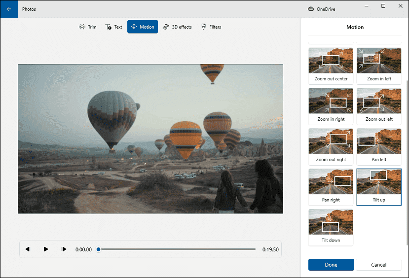motion effects in Windows 10’s built-in Video Editor