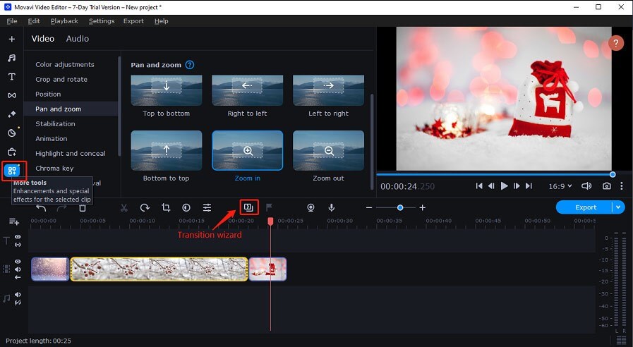 Pan- und Zoomeffekte im Movavi Video Editor