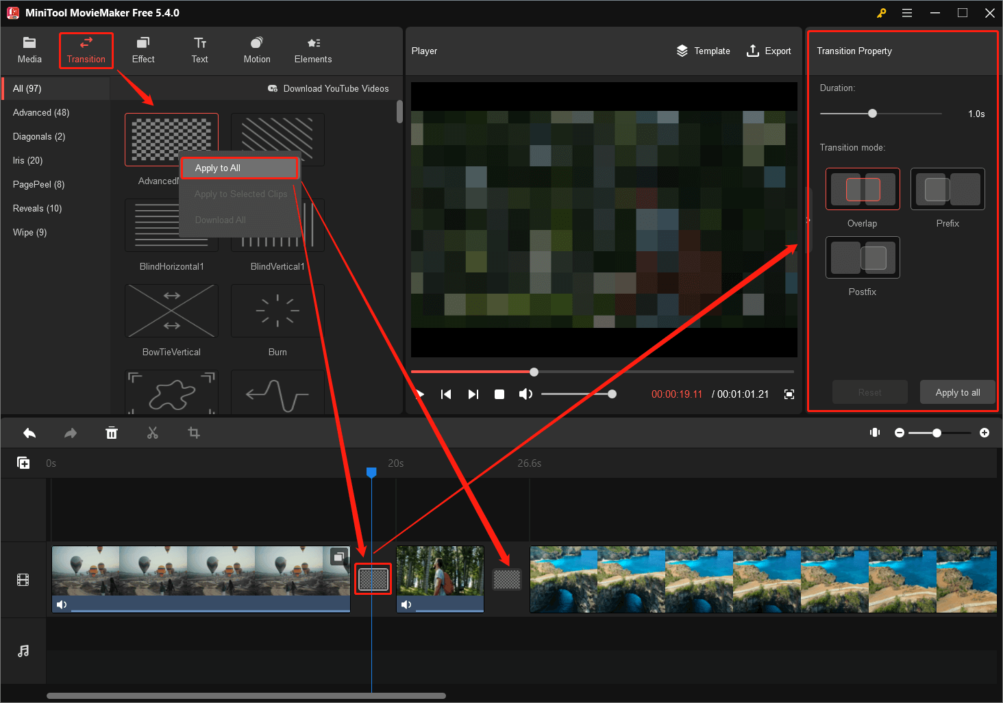 add and edit transitions in a video
