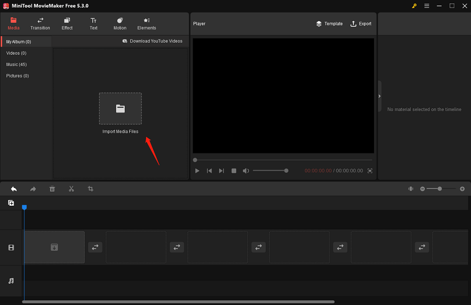 Open MiniTool MovieMaker and upload your material