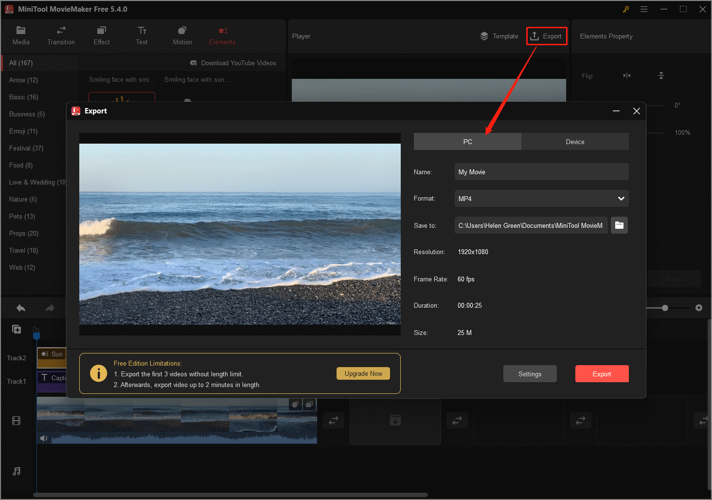 export the video with effects