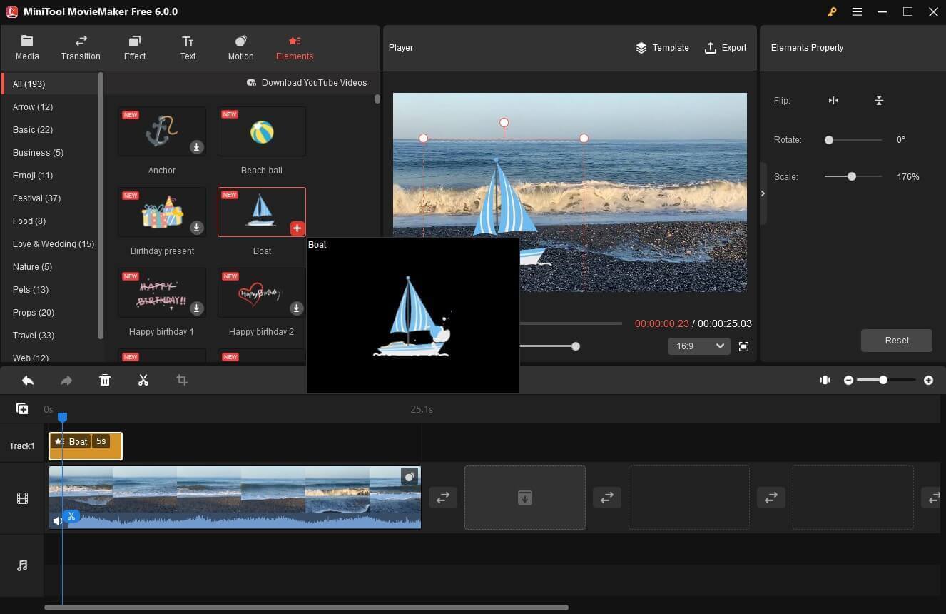 MiniTool video editor with lots of stickers