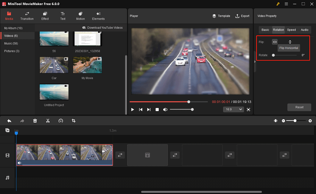 flip and rotate video in MiniTool MovieMaker