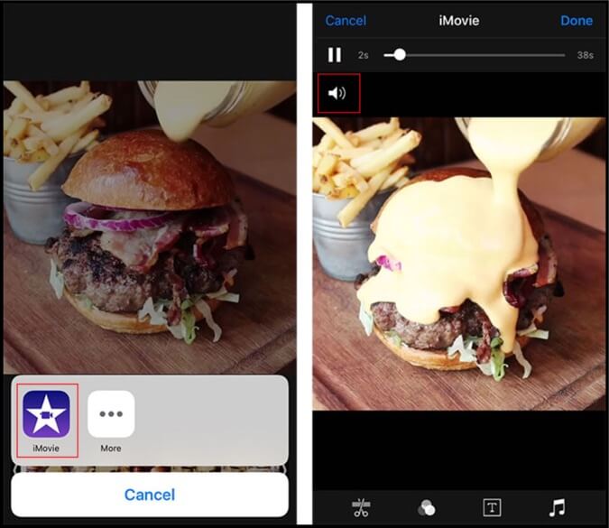  iMovie ayuda a eliminar el sonido del video en iPhone