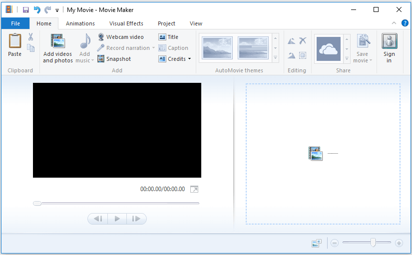 l'interface principale de Windows Movie Maker