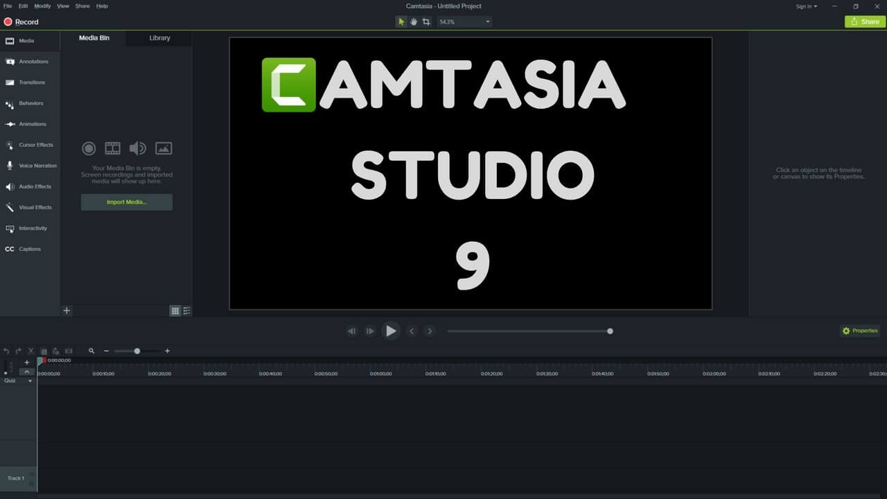 l'interface principale de Camtasia studio