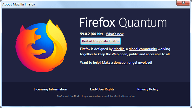 redemarrer pour mettre a jour Firefox