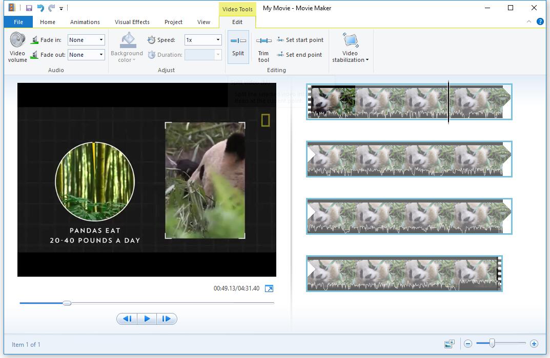 fractionner la vidéo dans Windows Movie Maker