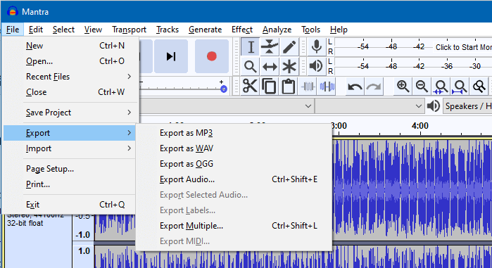  extrair áudio de MP4 no Audacity 