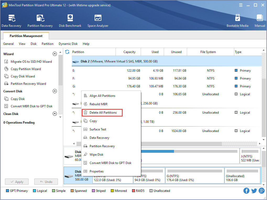 How to Delete All Partitions | MiniTool Partition Wizard Tutorial