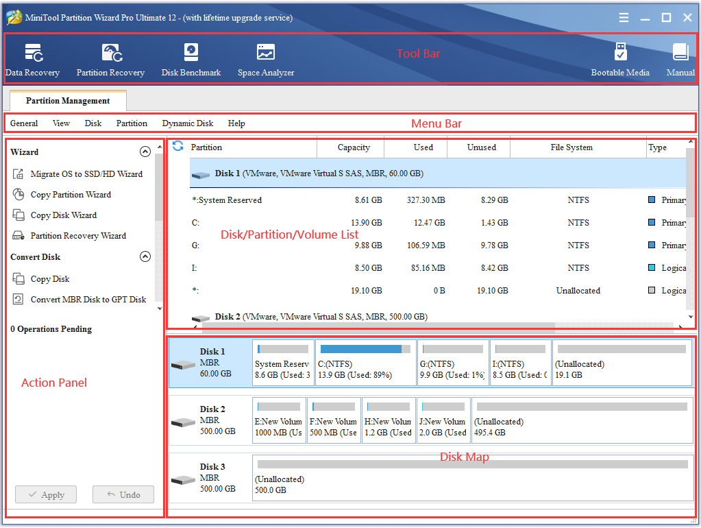 Main Window of Partition Manager | MiniTool Tutorial