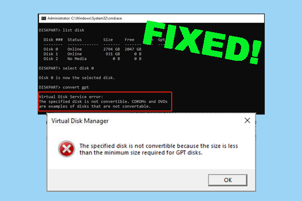 Fixed: The Specified Disk Is Not Convertible on Windows (2 Cases)