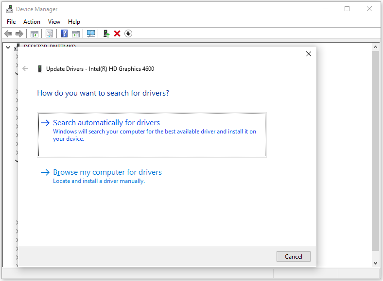 select Search automatically for drivers