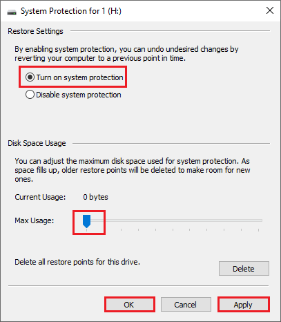 enable system protection