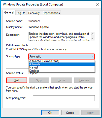 Enable the Windows Update service