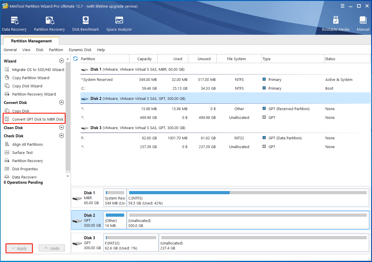 convert GPT to MBR using MiniTool