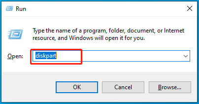 type diskpart in the Run box