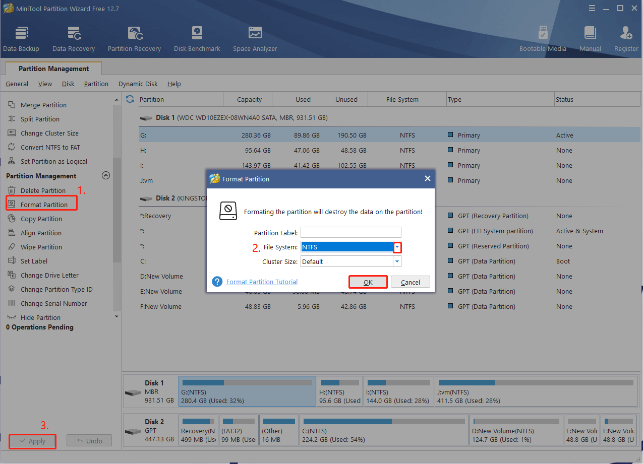 format a partition using MiniTool