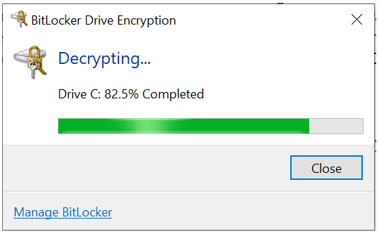 BitLocker drive decryption not working