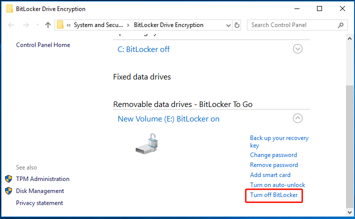 click Turn off BitLocker