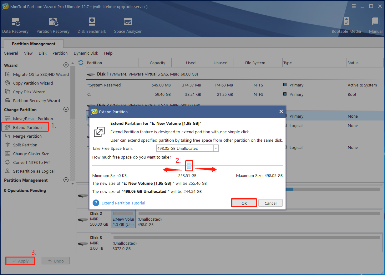 extend partition using MiniTool