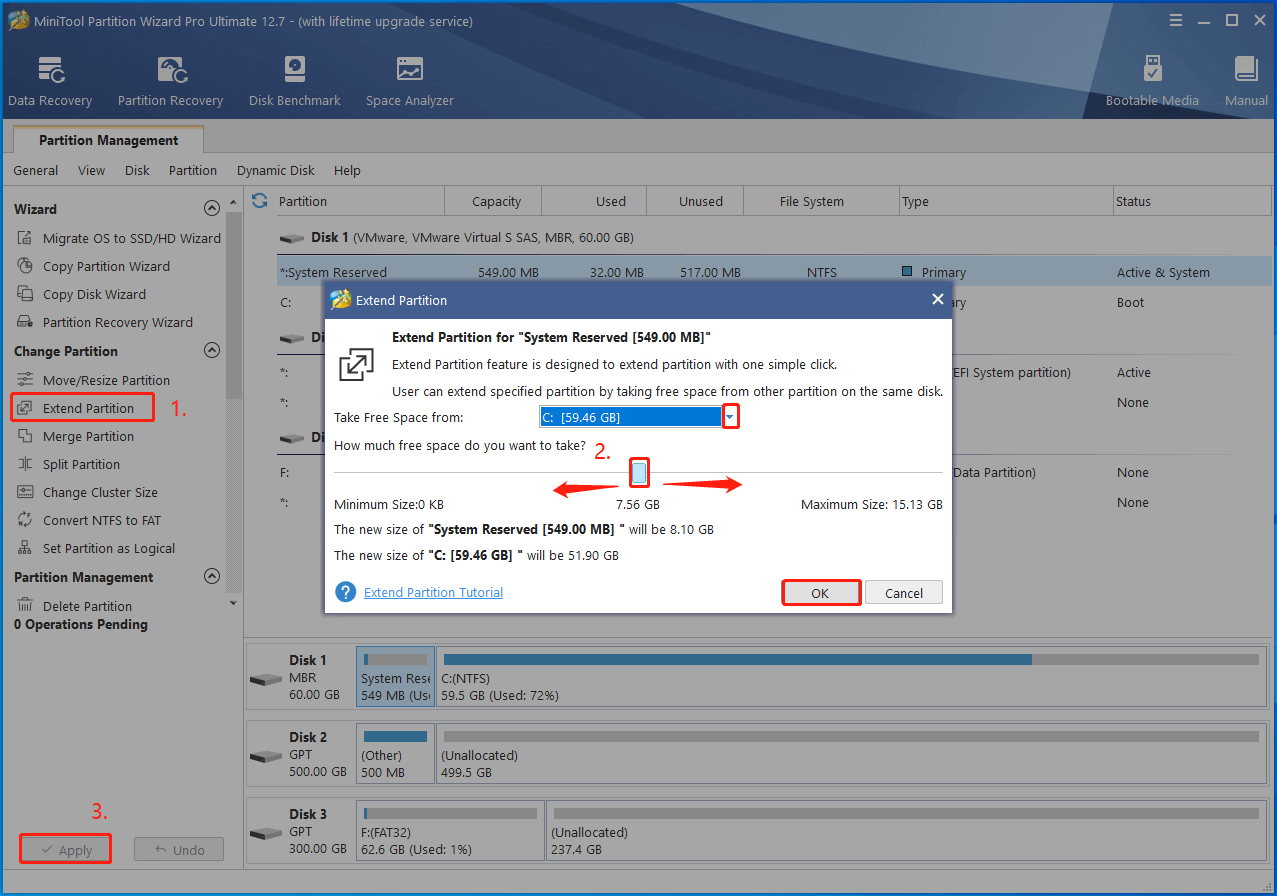 extend system partition using MiniTool