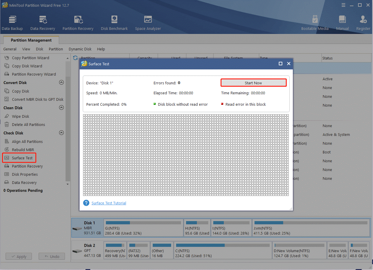 check bad sectors using MiniTool