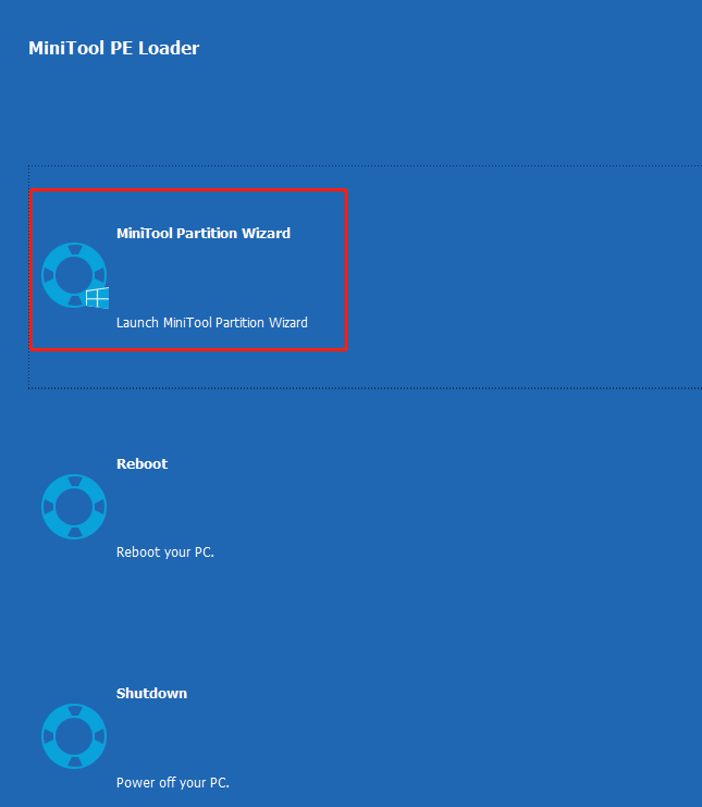 select MiniTool Partition Wizard in PE