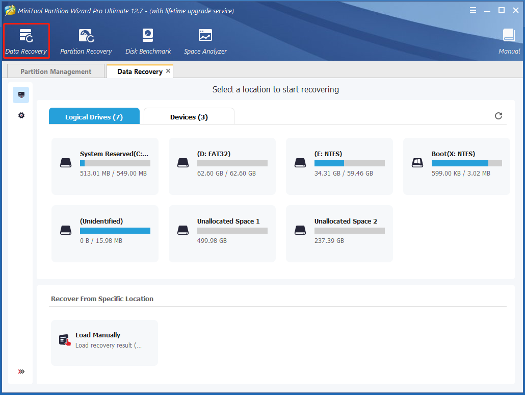 click Data Recovery on MiniTool