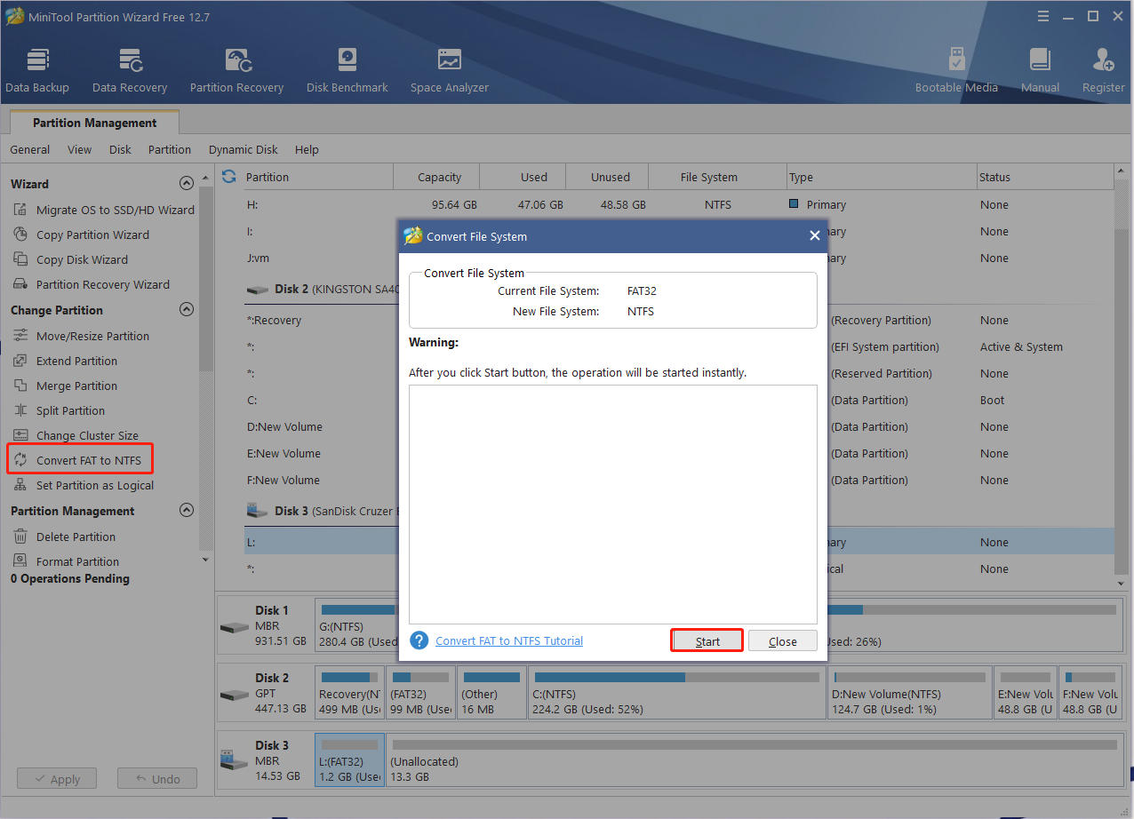 format a drive to exFAT using MiniTool