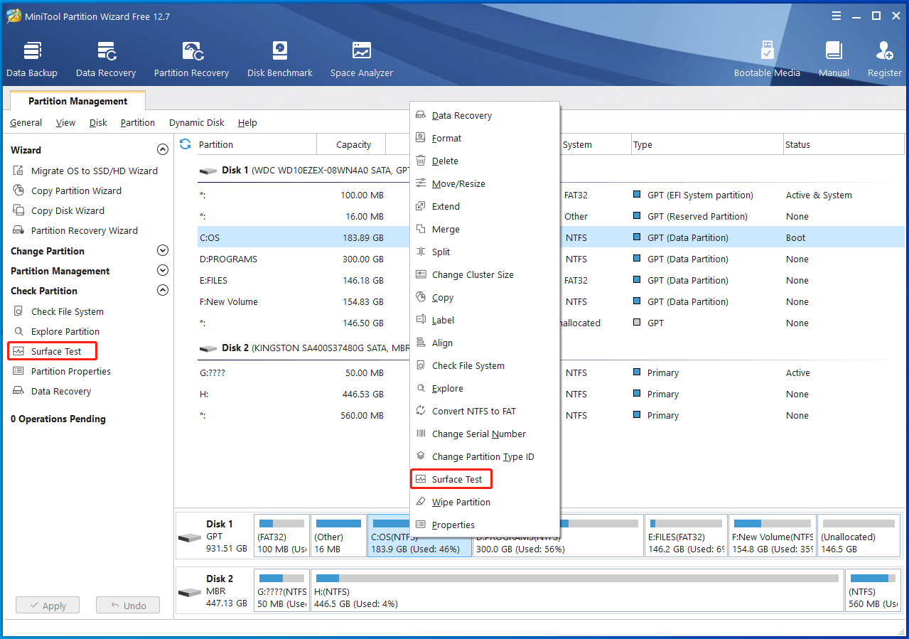 click Surface Test