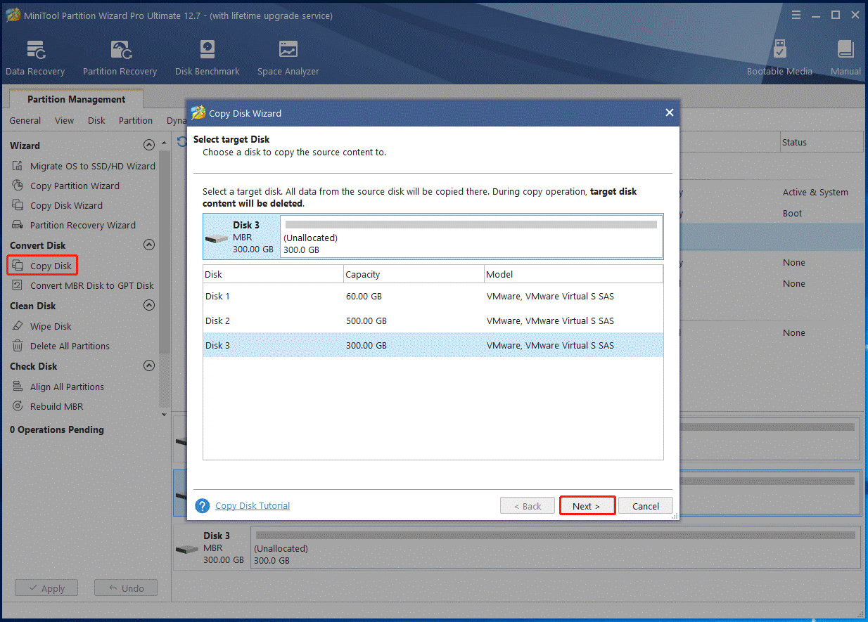 click Copy Disk on MiniTool