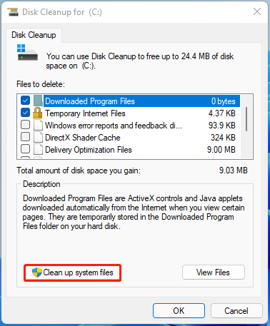 click Clean up system files