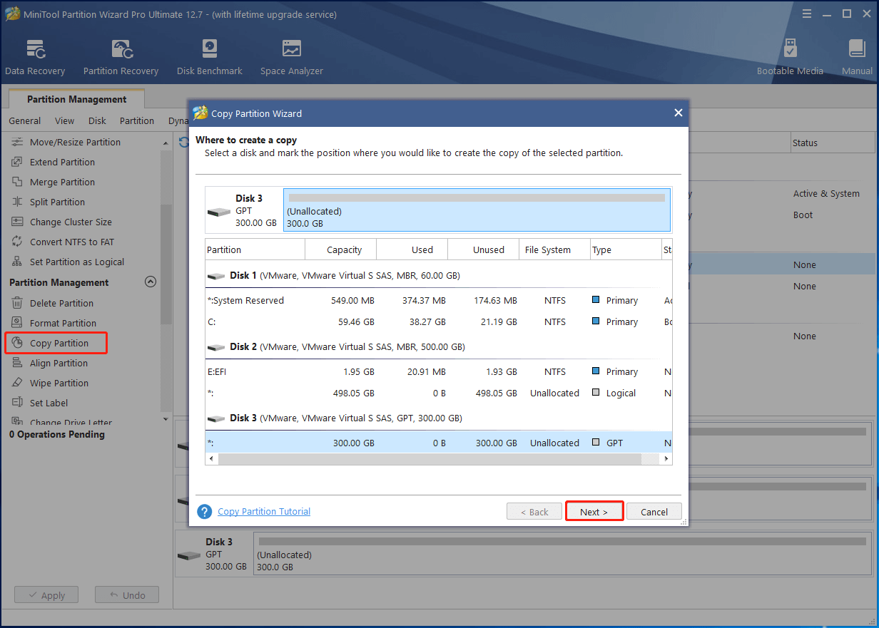 select Copy Partition on MiniTool