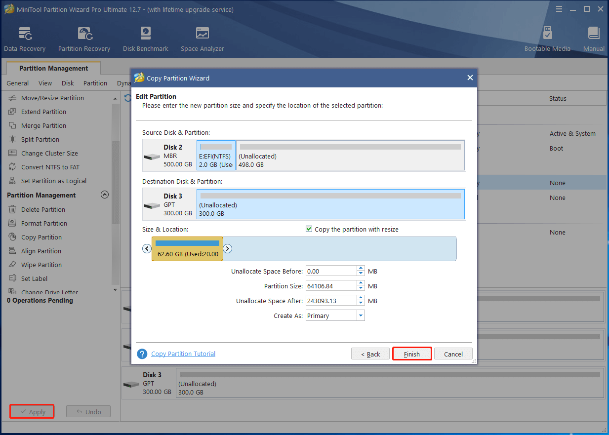 copy partition using MiniTool