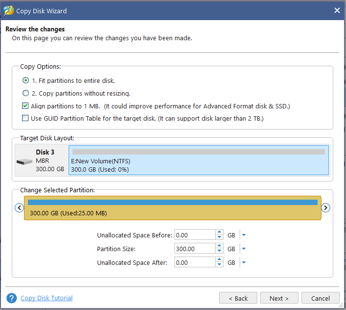 select copy options