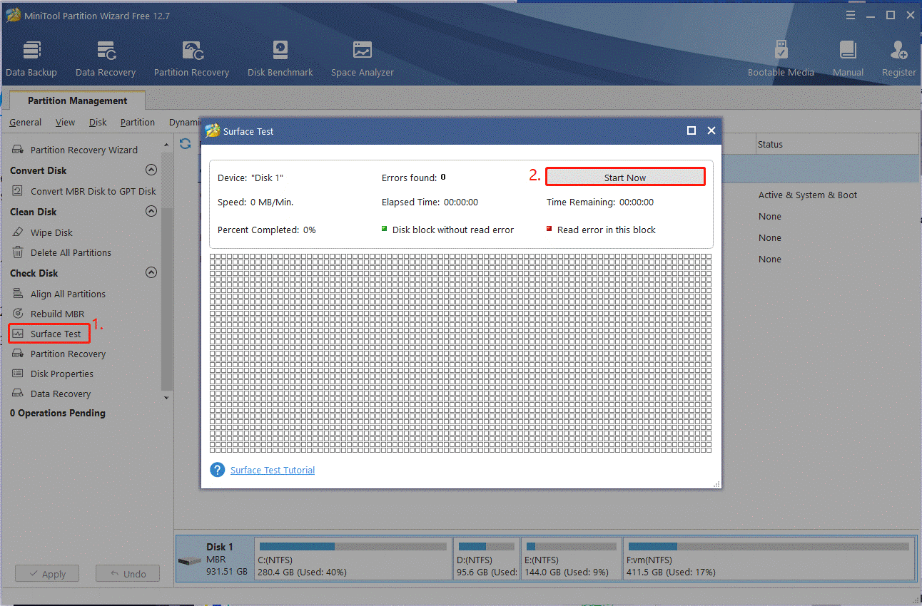 check bad sectors using MiniTool