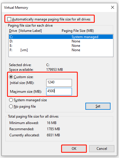 adjust virtual memory size