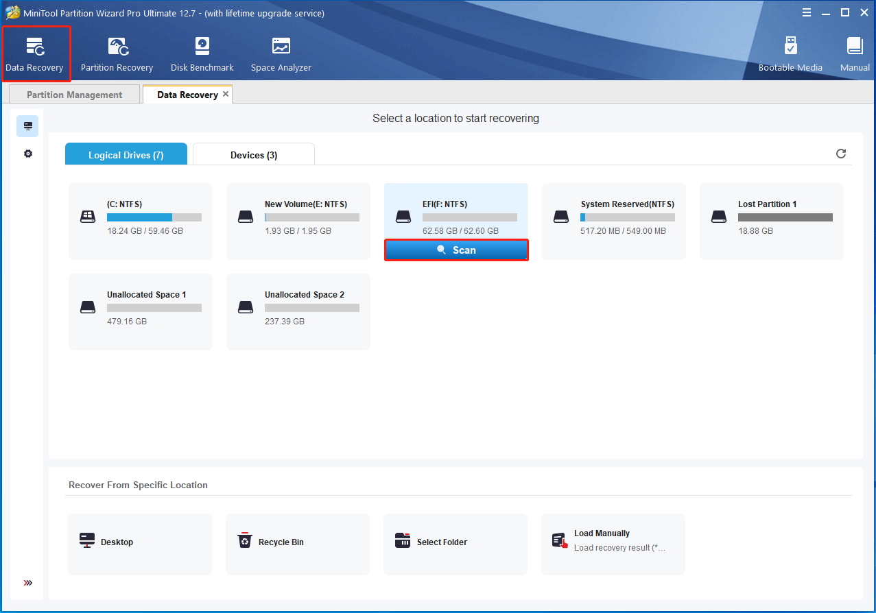 click Data Recovery on MiniTool